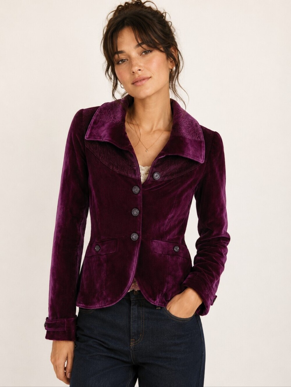 FREE PEOPLE purple blazer jacket buttons